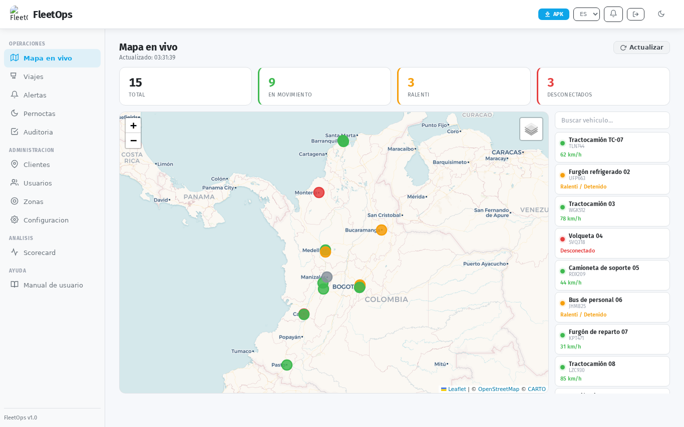 Mapa en vivo FleetOps
