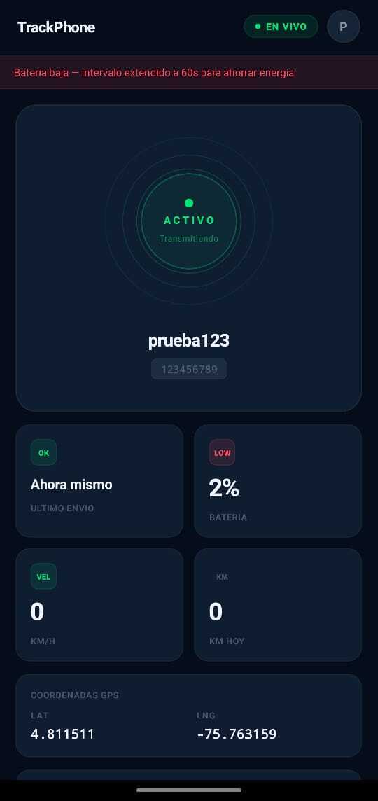 TrackPhone — rastreo en vivo